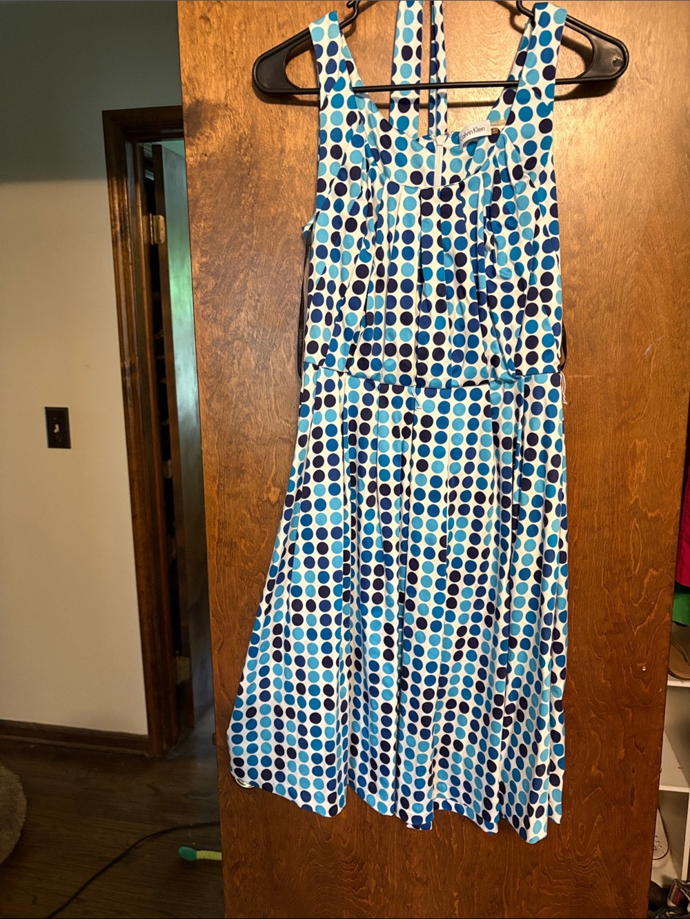 Calvin Klein White Dress with Light and Dark Blue Polka Dots